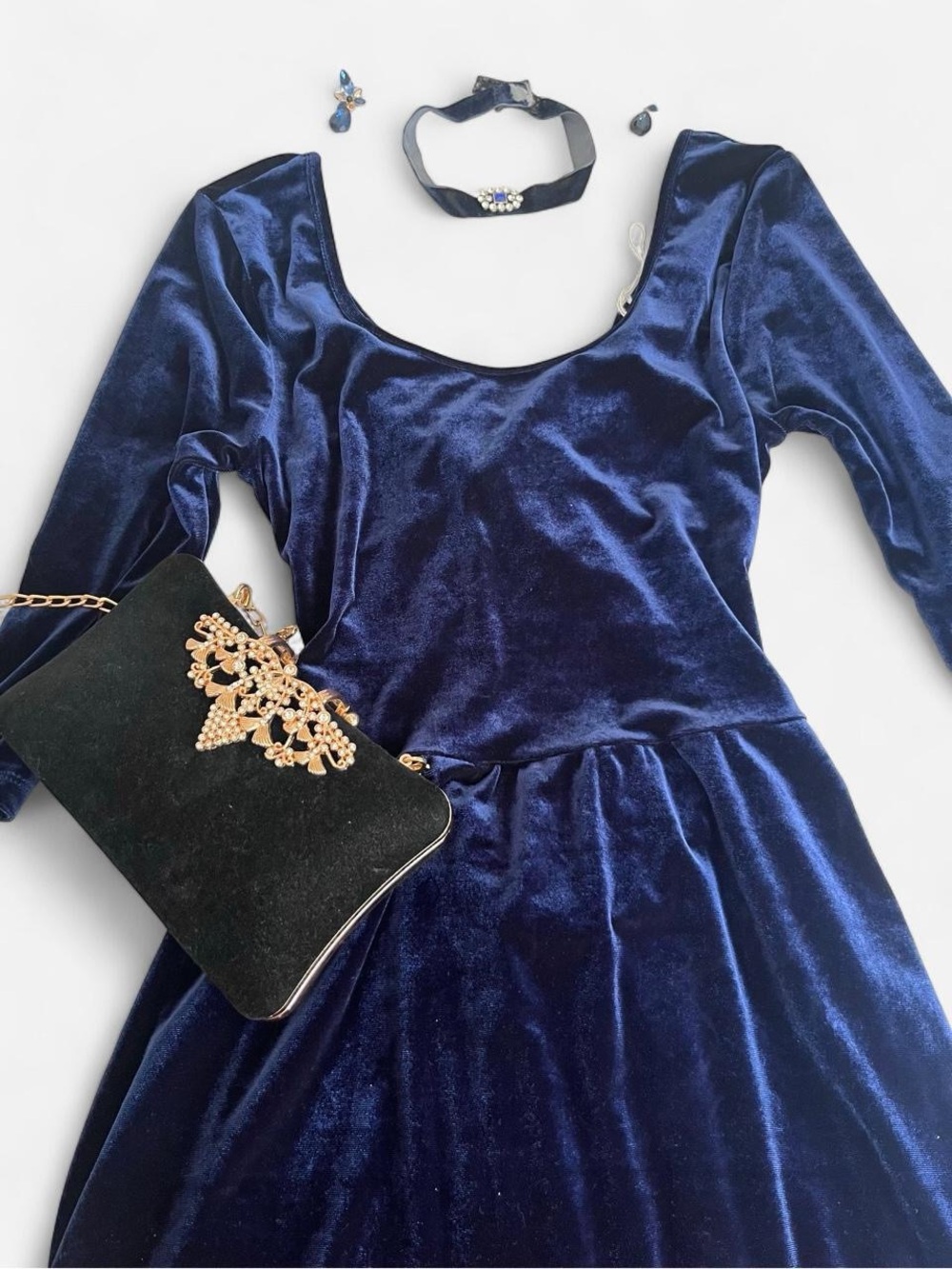 Dark Blue Velvet Dress 💙